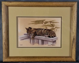 Water Color Print of Sleeping Cat, Signed by Artist 72/300 11"x9" Done in 1982 - Picture 1 of 2