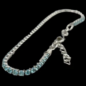 Bracciale tennis uomo donna pietre celesti argento 925 18,5 cm gancio regolabile - Foto 1 di 14