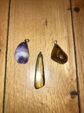 Light Brown Golden Polished Agate Teardrop Pendant Statement Necklace stone X 3