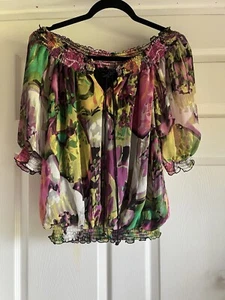 Blusa Y2K Simply Francesa Fuera del Hombro Transparente Recortada Manga Corta Colorida M - Imagen 1 de 10