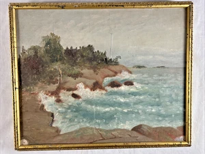 Sehr schönes Midcentury GEMÄLDE von ROCKY COAST wohl MAINE - Bild 1 von 8