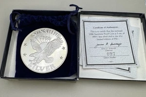 1986 Sunshine Mining 5 Oz .999 Silver Proof Coin SN 097 / 950 With Box & COA - Picture 1 of 9