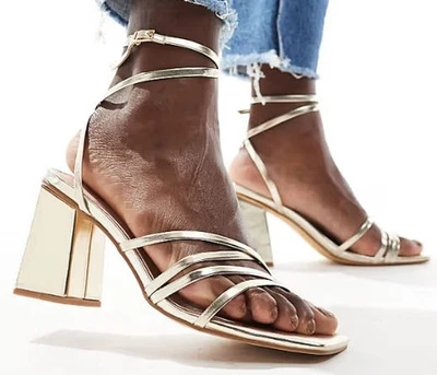 Sandalias para mujer London Rebel Audrey con tiras de tacón bloque - dorado metálico 38/5 (7) Foto 1 de 3