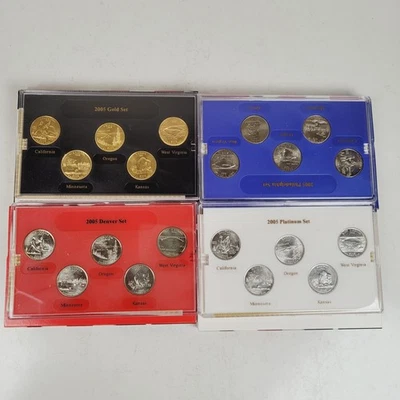 4- 2005 STATE QUARTER GOLD PLATINUM D P EDITIONS 5 COINS SETS LIMITED MINT - Image 1 of 3