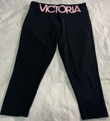 Victoria's Secret Sport Womens L Crop Leggings Black Capri Exc Con - Image 1 of 4