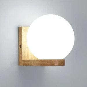 Mckalen Holz Wandleuchte Innen Modern Wandlampe E27 mit Kugel Glas Lampenschirm - Bild 1 von 24