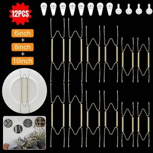 12 pcs Hanging Plate Hanger Wall Display Holder Invisible Dish Hooks 6/8/10 inch - Picture 1 of 9