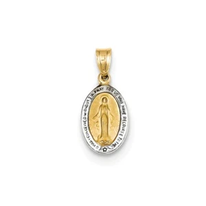 14K Gelb & Weiß Gold Poliert Gesegnet Virgin Maria Wundertätige Medaille - Bild 1 von 2