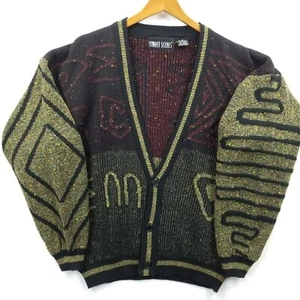 Vintage Street Scenes Cardigan Men M Geometric Grandpa Baggy Hip Hop Sweater - Picture 1 of 10