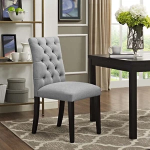 Modway Upholstered Fabric Button Tufted Parsons Dining Chair in Light Gray - Picture 1 of 5