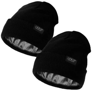2 Pack Satin Lined Beanie Hats for Men Women Winter Warm Knitted Cuffed Silk ... - Picture 1 of 6