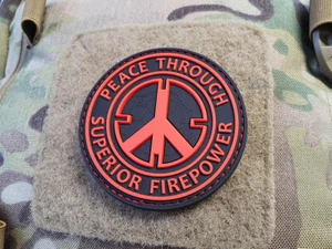 JTG Peace Patch, "PEACE THROUGH SUPERIOR FIREPOWER", fire-red, JTG 3D Rubber Pat - Bild 1 von 4