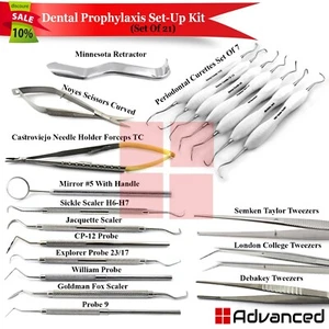 21 Pcs Dental Prophylaxis Kit Periodontal Scaling Calculus Tartar Remover Scaler - Picture 1 of 23