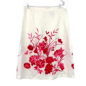 Gonna midi Y2K Notations rosa bianca oversize floreale misto lino donna grande - Foto 1 di 5
