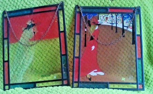 2 x old second hand used coloured stained glass panels. 28 x 22 cm free post 