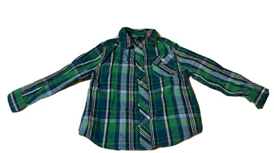 Camisa Faded Glory Niños XS 4-5 Verde Azul Cuadros Manga Larga Con Botones Informal Foto 1 de 3