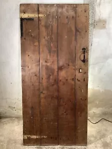 31 3/4"X 67 1/8" Very Old Cottage Painted & Stained Pine 4 Plank Ledge Door - Picture 1 of 12