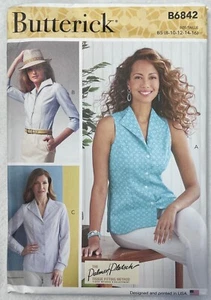 Butterick Muster B6842 Gr. 8-16 Misses Fold Back Kragen Hemd Bluse mit Abnähern - Bild 1 von 2