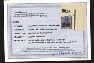 Memel,17a,OR P + III,xx,Befund,weitere Aufdruckfehler dieser Serie vorrätig - Bild 1 von 1