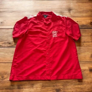 Vtg No Boundaries Button Up Shirt Mens Large Red White Short Sleeve Y2K - Picture 1 of 5