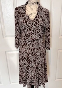 Vintage Adrianna Papell Brown V Neck Collared Scrunch Ruched Waist Dress size 12 - Picture 1 of 24