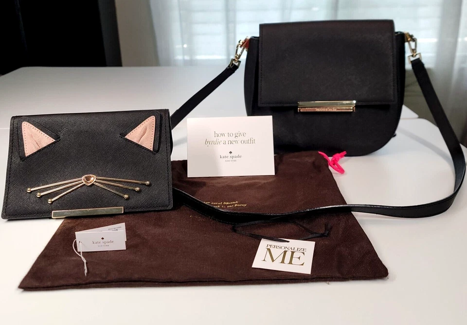 Bolso Bandolera Kate Spade Make It Mine Byrdie Cuero Negro Extra Gatito Gato Solapa Foto 1 de 4