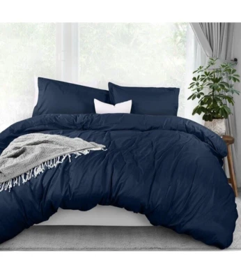 Utopia Bedding Duvet Cover Set Full Navy Blue Cover 2 Pillow Shams Zipper Closer - Image 1 of 4