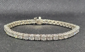 18k White Gold Natural Diamond 6.3 ctw Tennis Bracelet, 7" - Picture 1 of 19