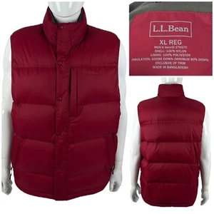 LL Bean Mens XL Vest Goose Down Red Puffer Zipper Snap Embroidered Logo - Picture 1 of 10