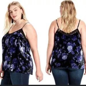 Lucky Brand Tank Top Womens Plus Size 2X Crushed Velvet Cami Blouse Whimsigoth - Picture 1 of 7