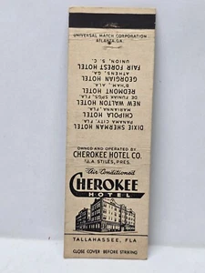 Cubierta de colección Matchbook - CHEROKEE HOTEL Tallahassee Florida FL cubierta de 1940 - Imagen 1 de 3