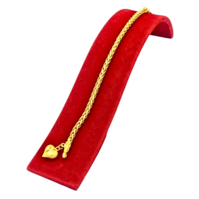 Braid Chain 23k 24k Bracelet Thai Baht Gold Plated Heart Pendant Jewelry Women - Image 1 of 4