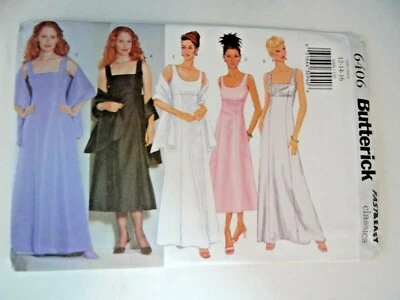 Butterick 6406 Sz 12 14 16 Sleeveless Long Formal Dress w/ Wrap Uncut - Image 1 of 4