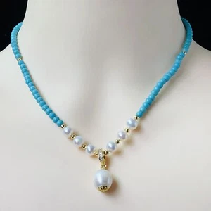 Mujeres Nuevo Collar Colgante Perla Agua Dulce Turquesa Collar Joyería Regalos - Imagen 1 de 7