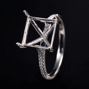 Simple Princess 12x12mm Custom Solid 14K White Gold Natural Diamond Setting Ring - Picture 1 of 12