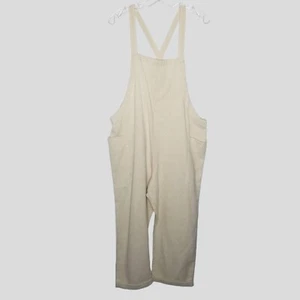 Hem & Thread Medium Linen Blend Cream Burlap Overalls Cuffed - Picture 1 of 10