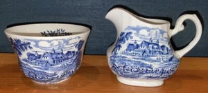 Vintage Blue White Ridgway Staffordshire Meadowsweet Cream and Open Sugar Set - Picture 1 of 8