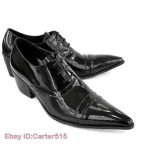 Estilo Británico Para Hombres Tacón Cubano Puntera Puntiaguda Con Cordones Vestido Formales Negocios - Imagen 1 de 11