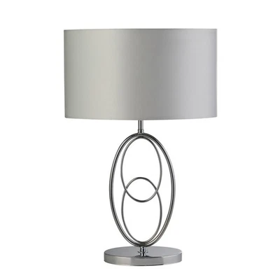Lampada Da Tavolo In Tessuto Metallo 53 Cm In Argento Cromo Notte Soggiorno - Immagine 1 di 4
