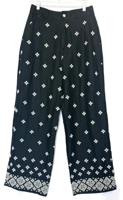 Rachel Zoe Womens Preppy Embroidered Wide Leg Linen Pants Size 8 Resort Flax - Image 1 of 4