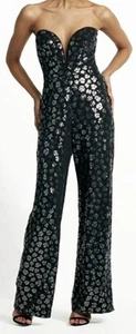 Neu mit Etikett Sho by Tadashi Shoji Cece Gepard Glitzer Overall schwarz silber Gr. XL sexy - Bild 1 von 19