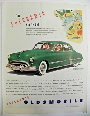 1948 Oldsmobile Print Ad Green Futuramic with Hydra-Matic Drive with Whirlaway! - Image 1 of 4