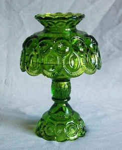 LE Smith 'Moon & Stars' ~ 3-Piece FAIRY LAMP ~ Emerald GREEN, 9½" Tall ~ Vintage - Picture 1 of 6