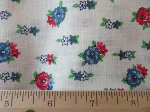 Feed Sack Cream With Small Blue and Red Flowers 36 X 42 Inches Cotton Fabric - Picture 1 of 3