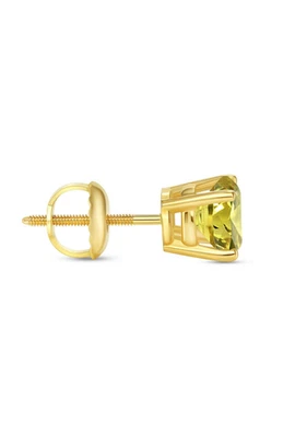 Pendiente único redondo de oro amarillo de 14 quilates de diamante creado en canario de 1/3 quilate Foto 1 de 3