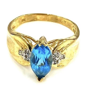 Schöner 10 Karat Gelbgold Blautopas Ring Vintage - Größe 8 - 3,62 g - kein Schrott - Bild 1 von 7