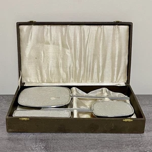 Vintage Dressing Table Hand Mirror Hairbrush & Brush Comb 3 Piece Set With Box - Picture 1 of 24