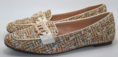 Patrizia By Spring Step Boucle Slip-On Flat Shoes Chain Loafers Multi Sz 37 NEW - Image 1 of 4