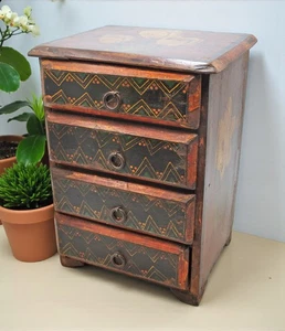 Vintage Holz kleine Aufbewahrungsbox mit 4 Schubladen original alt Handarbeit fein lackiert - Bild 1 von 7