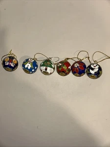 6 Cloisonné Miniature 1 1/4” Christmas Ornaments Excellent Condition - Picture 1 of 8